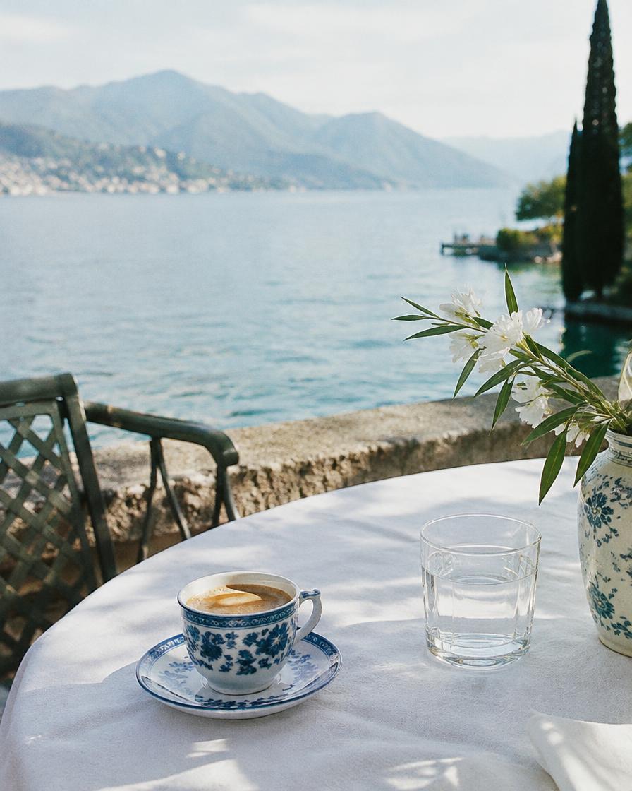Morning coffee on the lakefront terrace