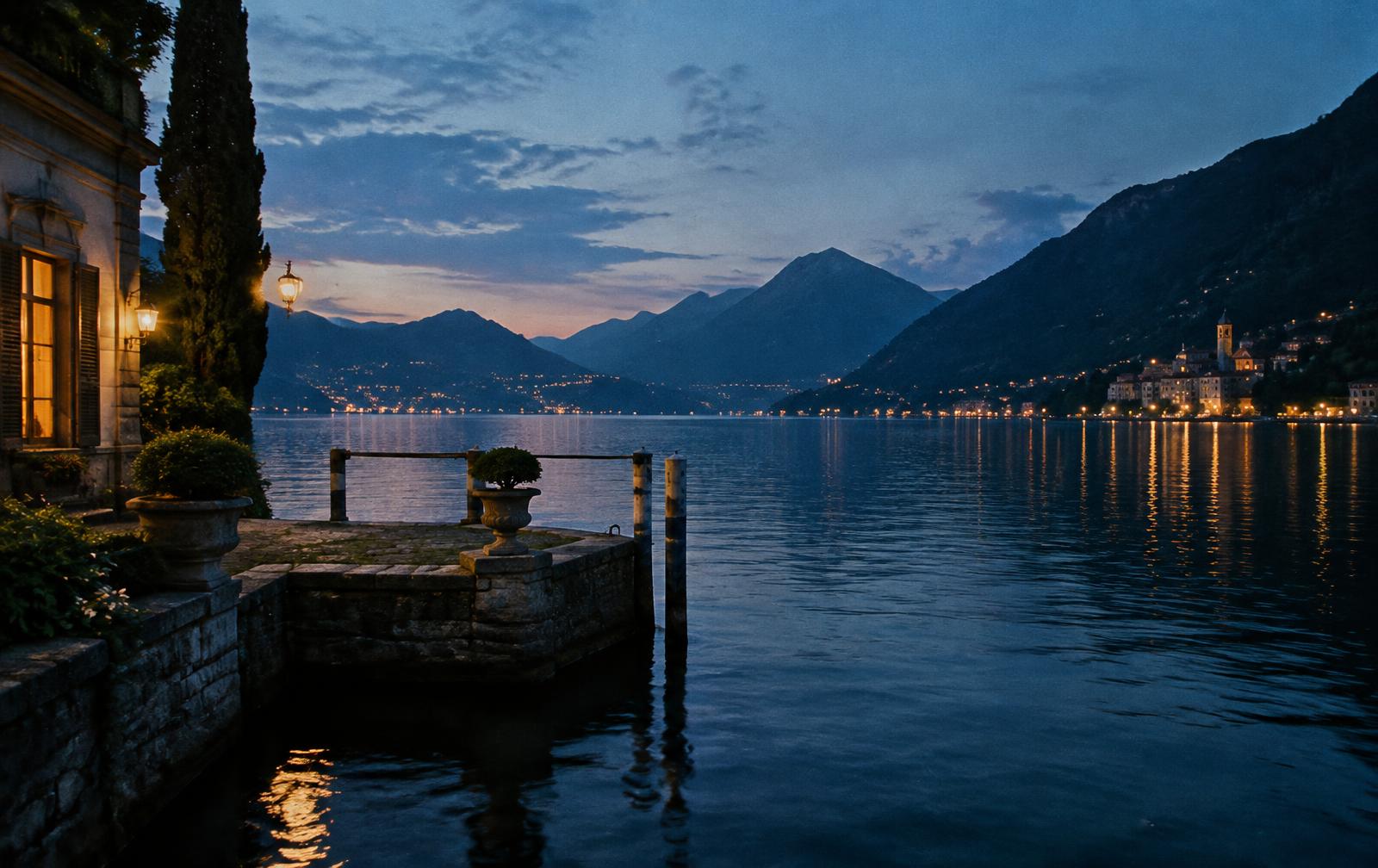 The lake at blue hour from the villa jetty