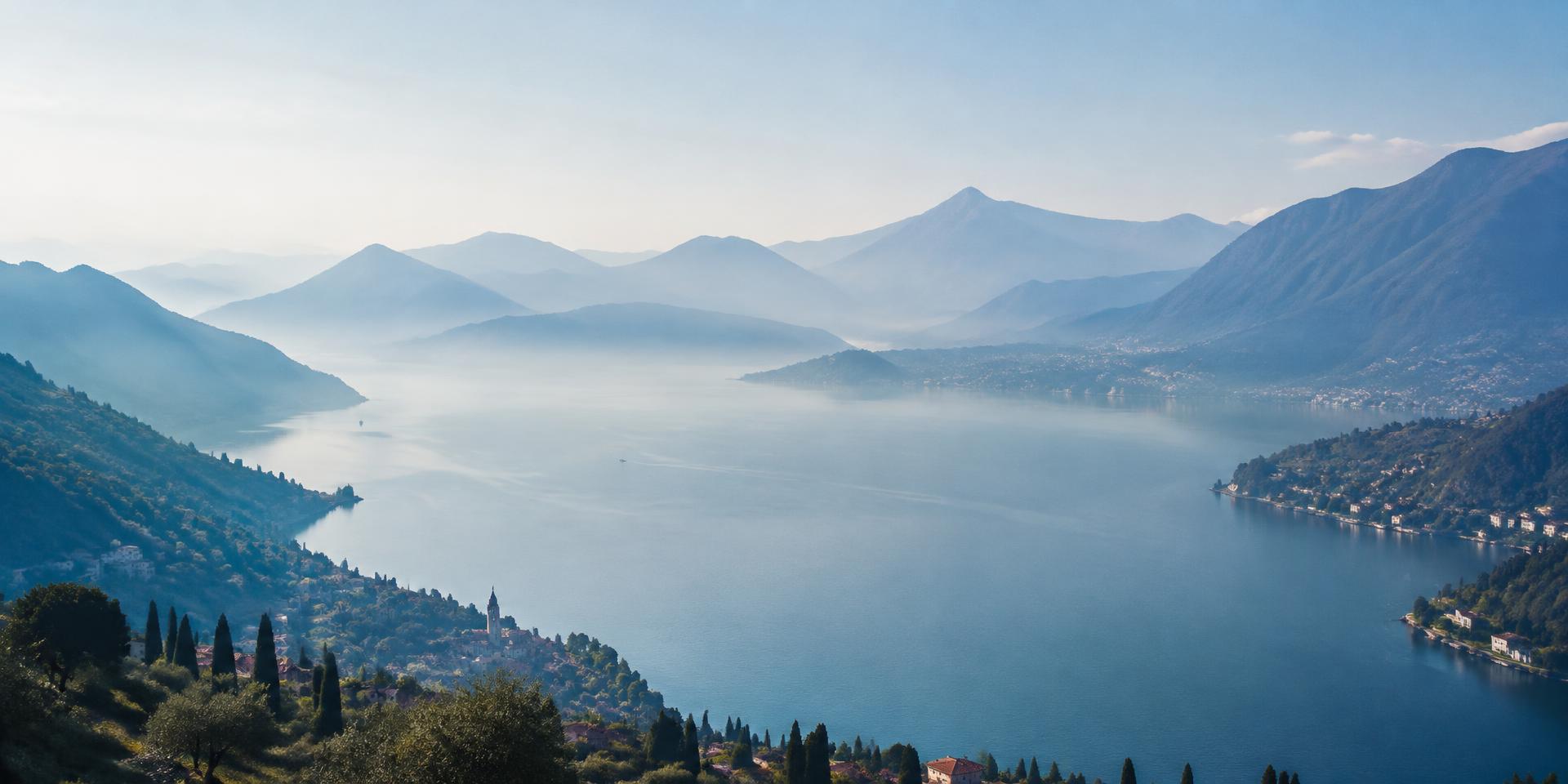 Lake Como from above in the morning haze